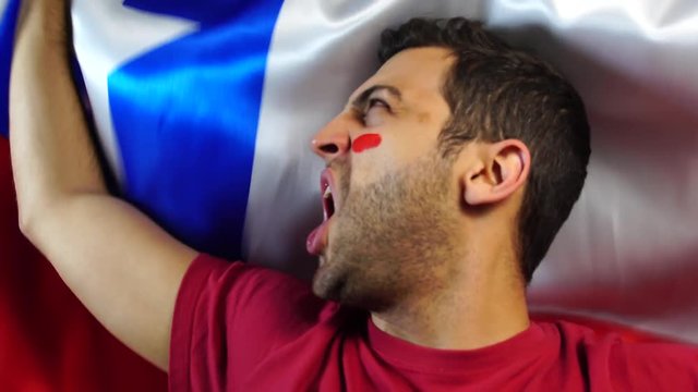 Chilean Guy Celebrating with Chile Flag