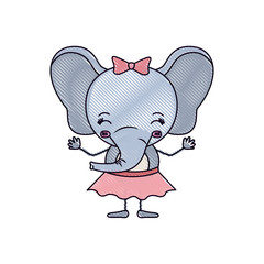 color crayon silhouette caricature of cute expression and eyes closed of female elephant in skirt with bow lace vector illustration
