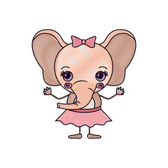 color crayon silhouette caricature of excited expression female elephant in skirt with bow lace vector illustration