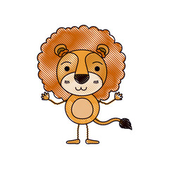 color crayon silhouette caricature of cute lion happiness expression vector illustration