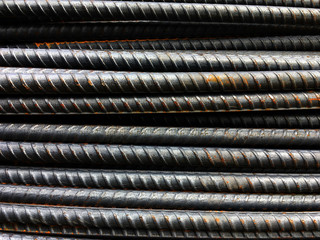 Thick rusty rebar rods metallic
