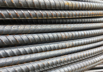 Thick rusty rebar rods metallic