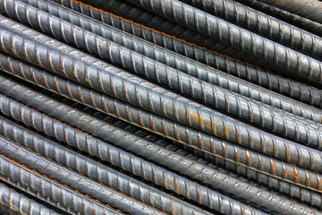 Thick rusty rebar rods metallic