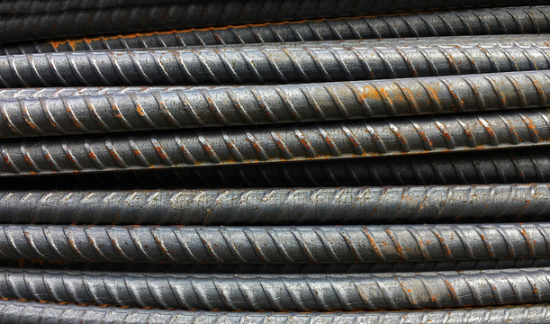 Thick rusty rebar rods metallic