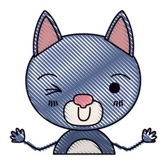 color crayon silhouette caricature half body of cute kitten wink eye expression vector illustration