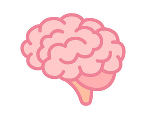 Brain or mind side view line art color vector icon for medical apps and websites