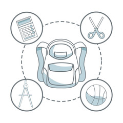 white background with color silhouette shading of school bag and icons elements academic around