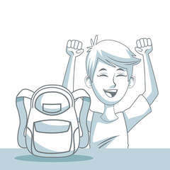 white background with color silhouette shading of guy student and school bag