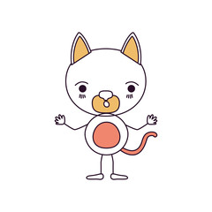 silhouette color sections caricature of cute cat surprised expression with hands up vector illustration
