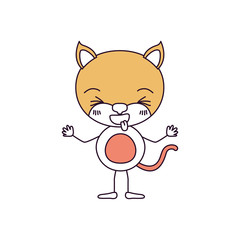 silhouette color sections caricature of cute cat sticking out tongue expression with hands up vector illustration