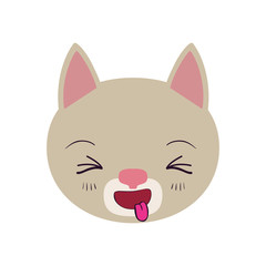colorful caricature cute face of cat sticking out tongue expression vector illustration