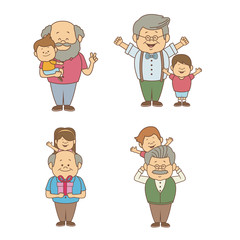 white background with set people of granpa and kids happy grandparents day