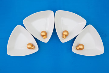 Christmas decoration and triangular ceramic bowls