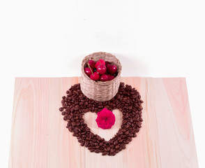Heart of coffee beans Cherries with flower