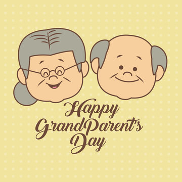 color dotted background card with faces grandma and grandpa couple smiling happy grandparents day