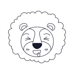sketch silhouette caricature face of lion sticking out tongue expression with mane vector illustration