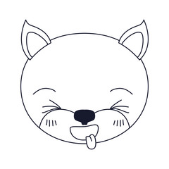 sketch silhouette caricature face of kitten sticking out tongue expression vector illustration