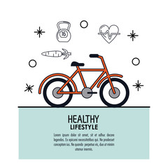 white background decorated of poster healthy lifestyle with bicycle icon over light blue frame