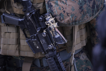 Soldiers from US Navy Amphibious Squadron 8 assault an enemy strong point during a NATO military...
