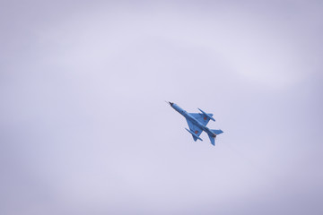 A MIG-21 Lancer takes part at a NATO military exercise, on 18 March 2017, in Capu Midia, Romania.