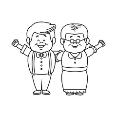 happy grandpa and grandma parents standing together