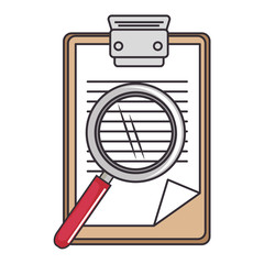 report table and magnifying glass icon over white background vector illustration