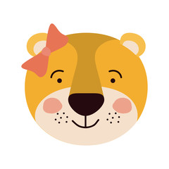 colorful caricature cute face of female lioness animal happiness expression with bow lace vector illustration