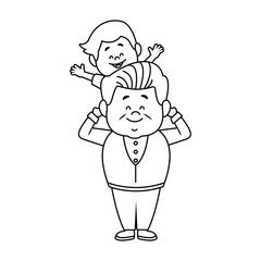 cartoon happy grandpa and his grandson on white background