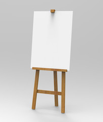 Outdoor advertising picture display blank art board  easel wooden stand or standee template mock up. 3d render illustration.