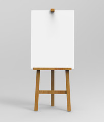 Outdoor advertising picture display blank art board  easel wooden stand or standee template mock up. 3d render illustration.