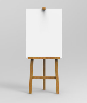 Outdoor advertising picture display blank art board  easel wooden stand or standee template mock up. 3d render illustration.
