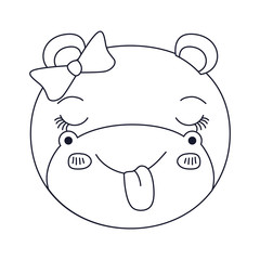 sketch silhouette caricature face of female hippo animal sticking out tongue expression vector illustration
