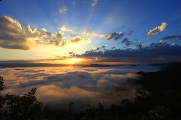 Foggy and the sky at twilight time.