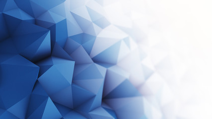 Blue white low poly surface 3D rendering