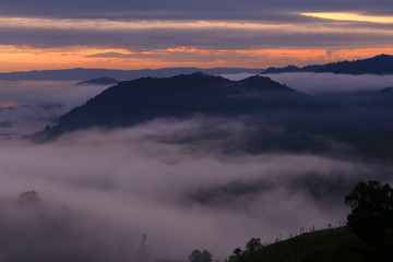 Fog on the Mekong River in Thailand in the morning, soft focus and background blur.