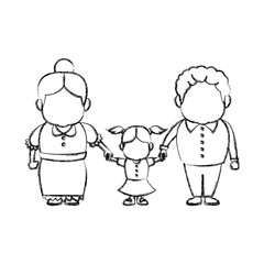 happy grandparents standing with their granddaughter