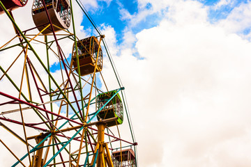 Vintage Ferris Wheel With sky with white clouds