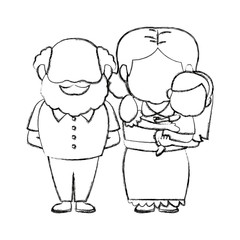 happy grandparents standing with their granddaughter