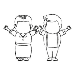 happy grandpa and grandma parents standing together