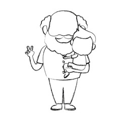 cartoon happy grandpa and his grandson on white background