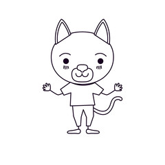 sketch silhouette caricature of cute cat tranquility expression in clothes vector illustration