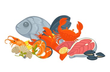 Tasty fresh uncooked exotic seafood in big heap