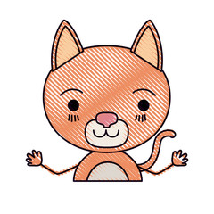 color crayon silhouette caricature half body of cat happiness expression vector illustration