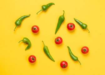 Above view at Chili pepper and tomatoes