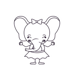 sketch silhouette caricature of cute expression and eyes closed of female elephant in skirt with bow lace vector illustration
