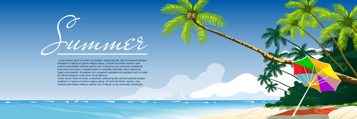 Summer sea beach and palms seascape with place for text vector illustration