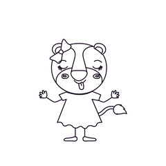sketch silhouette caricature of female lioness in dress with bow lace and happiness expression vector illustration