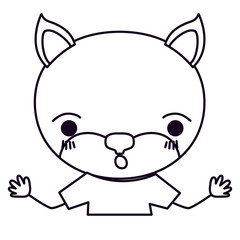 sketch silhouette caricature half body cat surprised expression with hands up vector illustration
