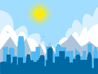 City landscape with nature flat vector illustration
