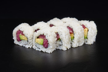 Sushi on black background. Perfect for creating sushi restaurant menu. 